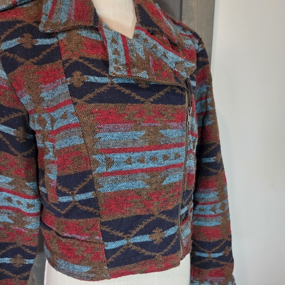 Blue B Southwestern Aztec Cropped Jacket Women's Large - Picture 2 of 7